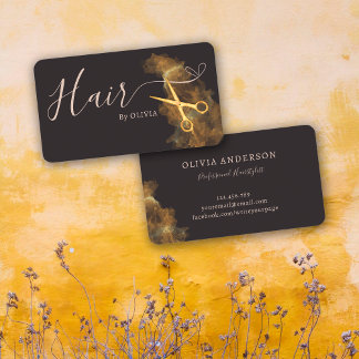 Eleganter Friseur Haarschere Gold Schere Pink Grau Visitenkarte