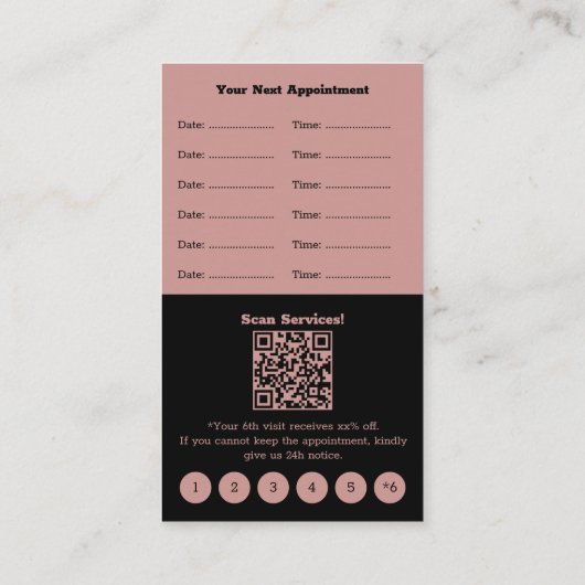 Eleganter Friseur Salon Black & Pink Loyalität & L Terminkarte (Rückseite)