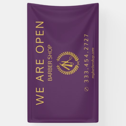 Eleganter Friseur-Shop Männer Friseur Salon lila G Banner (Vertikal)