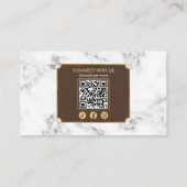 Eleganter Friseursalon Brown Gold Marble QR Code Visitenkarte (Rückseite)
