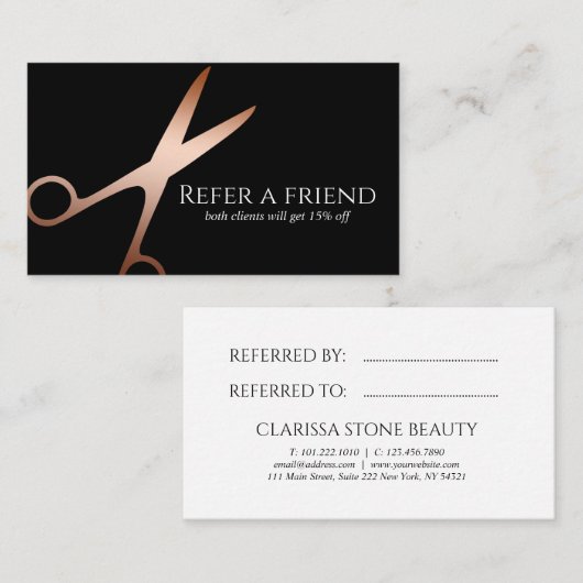 Eleganter Friseursalon der modernen Rose Empfehlungskarte (Vorne/Hinten)