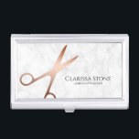 Eleganter Friseursalon der modernen Rose Visitenkarten Dose<br><div class="desc">Modernes und elegantes Design für Friseure mit Imitaten Rose Goldschere,  weißem Marmor und elegantem Kalligraphie-Schriftart.</div>