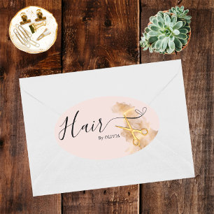 Eleganter Friseursalon Goldschere Schönheitssalon  Ovaler Aufkleber