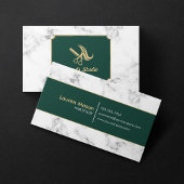 Eleganter Friseursalon Green Gold Border Marmor Visitenkarte
