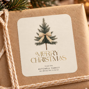 Eleganter Frohe Weihnachten Tannenbaum-Schleife Fa Quadratischer Aufkleber