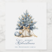 Eleganter Frohe Weihnachtsbaum Gold Blauer Individ Weinetikett (Einzelnes Label)