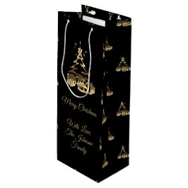 Eleganter froher Weihnachtsbaum Schwarz und Gold L Geschenktüte Für Weinflaschen