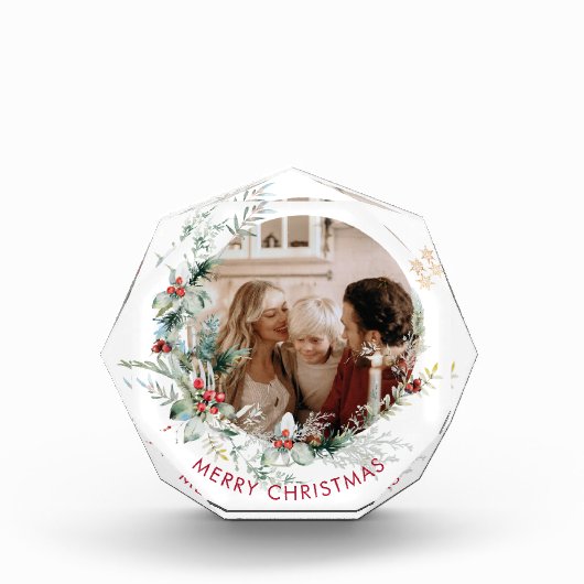 Eleganter froher Weihnachtskranz Foto Block (Vorderseite)