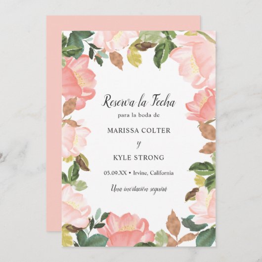 Eleganter Frühling Blush Pink Hochzeit Spanisch Save The Date (Vorne/Hinten)