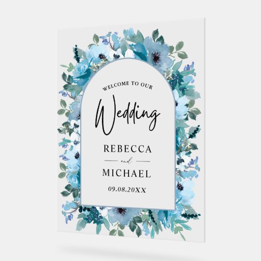 Eleganter Frühling dusty Blue Blues Hochzeitsempfa Acrylschild (Winkel)