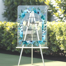 Eleganter Frühling dusty Blue Blues Hochzeitsempfa Acrylschild