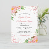 Eleganter Frühling Rosa Flora Confetti Wedding Einladung (Stehend Vorderseite)