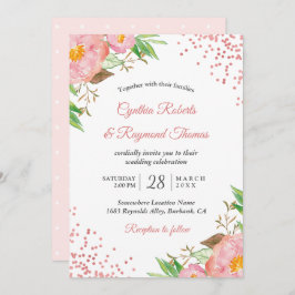 Eleganter Frühling Rosa Flora Confetti Wedding Einladung