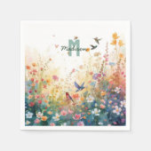 Eleganter Frühlings-Wildblumen-Rosengarten Vögel Serviette (Vorderseite)