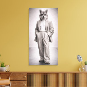 Eleganter Fuchs im modernen hellen Anzug Portrait Leinwanddruck