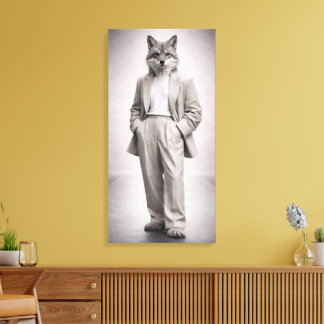 Eleganter Fuchs im modernen hellen Anzug Portrait Leinwanddruck