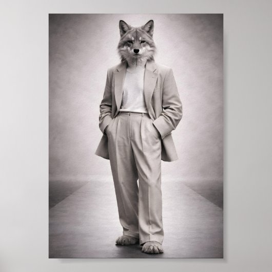 Eleganter Fuchs in modernem hellen Anzug Portrait Poster (Vorne)