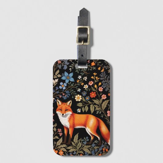 Eleganter Fuchs in schwarz-blumigem Design Gepäckanhänger (Vorderseite Vertikal)