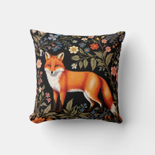 Eleganter Fuchs in schwarz-bunter Blumengestaltung Kissen