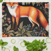 Eleganter Fuchs in Schwarz mit farbenfrohen Blumen Geschirrtuch (Gefaltet)
