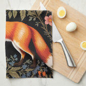 Eleganter Fuchs in Schwarz mit farbenfrohen Blumen Geschirrtuch (Viertel Falte)