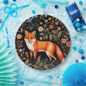 Eleganter Fuchs in Schwarz mit farbenfrohen Blumen Pappteller (Party)