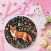 Eleganter Fuchs in Schwarz mit farbenfrohen Blumen Pappteller (Party)