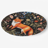 Eleganter Fuchs in Schwarz mit farbenfrohen Blumen Pappteller (Schrägansicht)
