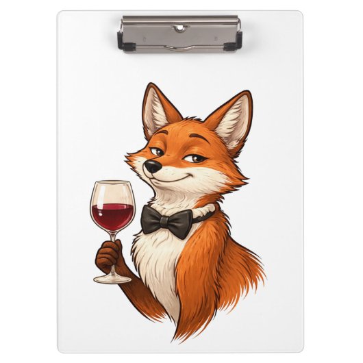 Eleganter Fuchs mit Weinglas Klemmbrett (Vorderseite)