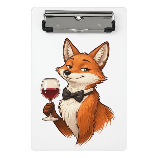 Eleganter Fuchs mit Weinglas Mini Klemmbrett (Vorderseite)