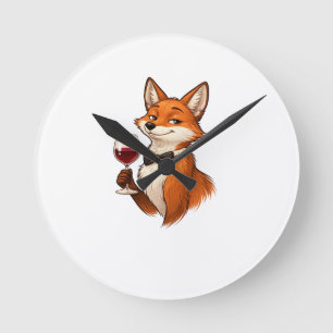 Eleganter Fuchs mit Weinglas Runde Wanduhr