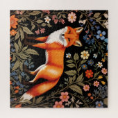 Eleganter Fuchs Schwarzes Farbige Blumenmuster Puzzle (Horizontal)