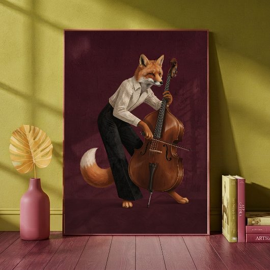 Eleganter Fuchs spielt Cello Musikinstrument Poster