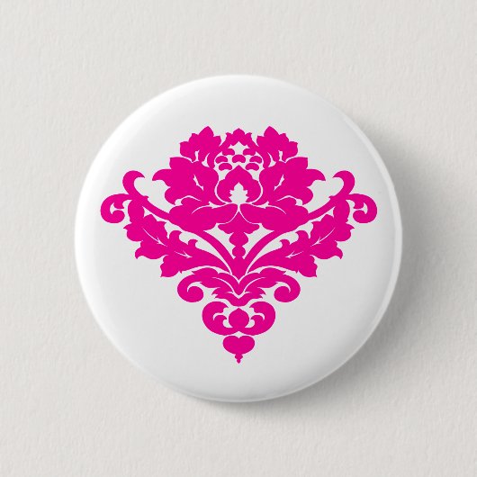Eleganter Fuchsiendamast auf weiß Button (Vorderseite)