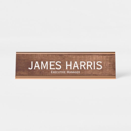 Eleganter Führungskraft Manager Holztextur 2 Schre Schreibtischnamensplakette (Vorderseite )