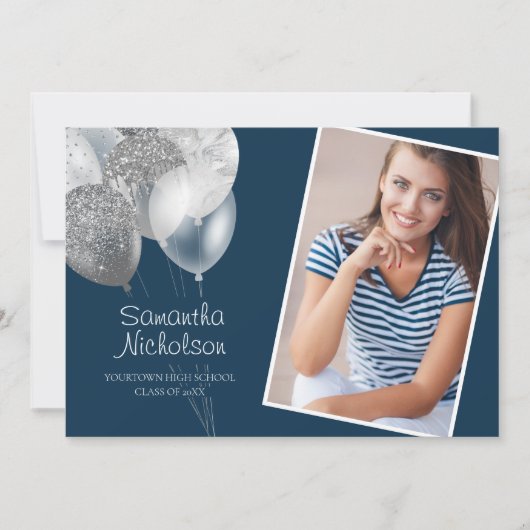 Eleganter Fun Navy Blue Silver Glitzer Uni Trunk Einladung (Vorderseite)