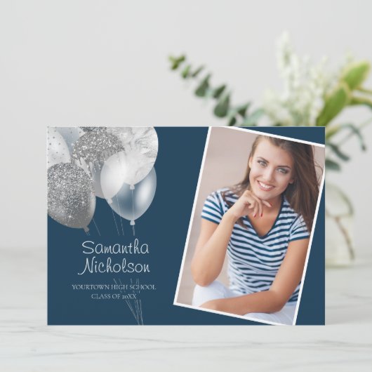 Eleganter Fun Navy Blue Silver Glitzer Uni Trunk Einladung (Stehend Vorderseite)