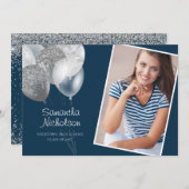 Eleganter Fun Navy Blue Silver Glitzer Uni Trunk Einladung (Vorne/Hinten)