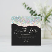 Eleganter Funkelnd Glitzer Black Ivory Save The Date (Stehend Vorderseite)