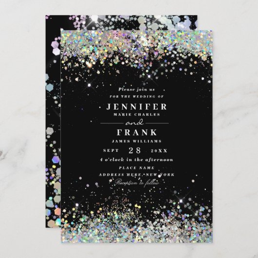 Eleganter Funkelnd Glitzer Black Modern Einladung (Vorne/Hinten)