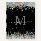 Eleganter Funkelnd Glitzer Black Monogram Notizblock (Vorderseite)