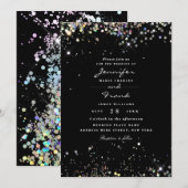 Eleganter Funkelnd Glitzer Black Wedding Einladung (Vorne/Hinten)
