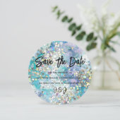 Eleganter Funkelnd Glitzer Blau Aquamarin Save The Date (Stehend Vorderseite)