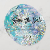Eleganter Funkelnd Glitzer Blau Aquamarin Save The Date (Vorne/Hinten)