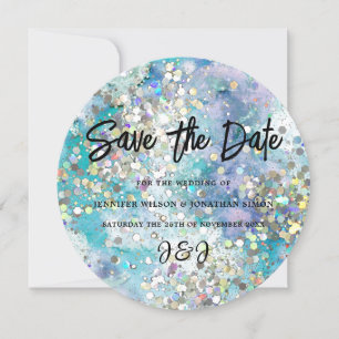 Eleganter Funkelnd Glitzer Blau Aquamarin Save The Date