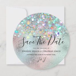 Eleganter Funkelnd Glitzer Holografie Modernes Bla Save The Date