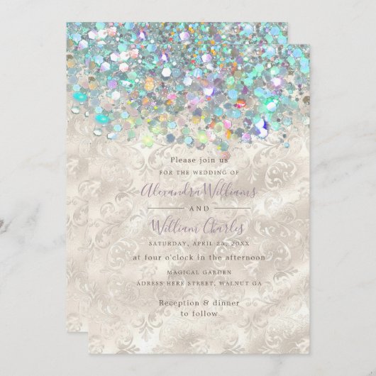 Eleganter Funkelnd Glitzer Holografie Modernes Elf Einladung (Vorne/Hinten)