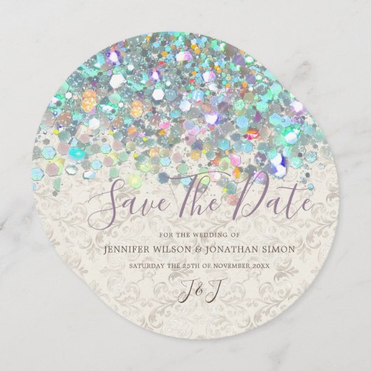 Eleganter Funkelnd Glitzer Holografie Modernes Elf Save The Date (Vorne/Hinten)