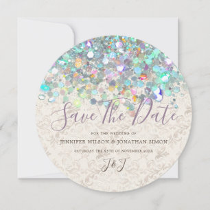 Eleganter Funkelnd Glitzer Holografie Modernes Elf Save The Date