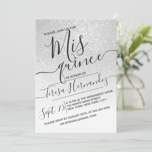 Eleganter Funkelnd Glitzer Ombre Quinceañera Einladung (Stehend Vorderseite)